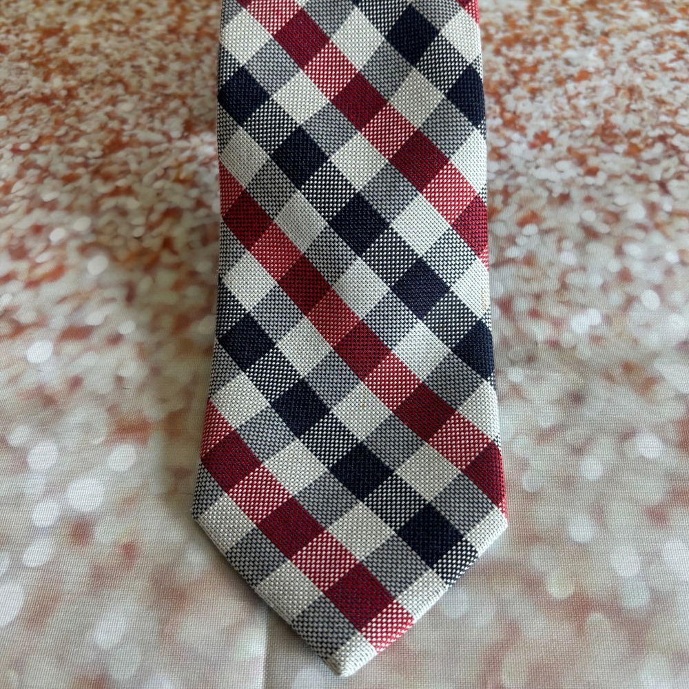 IZOD Men's Necktie‎ Red Blue Gray Plaid Pattern Professional Business